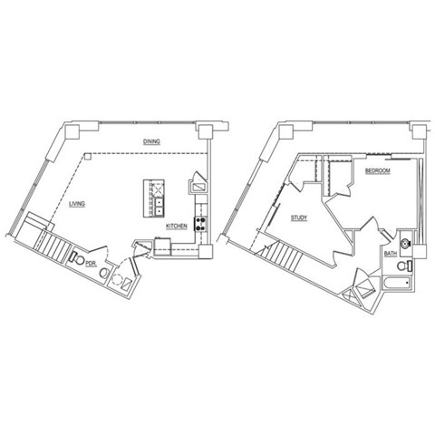 Floor plan for 1 bed, 1 bath, 1144 sqft